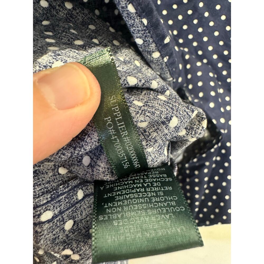LAUREN RALPH LAUREN Navy White Polka Dot 3/4 Sleeve Button Up Shirt size P XS - Picture 6 of 7